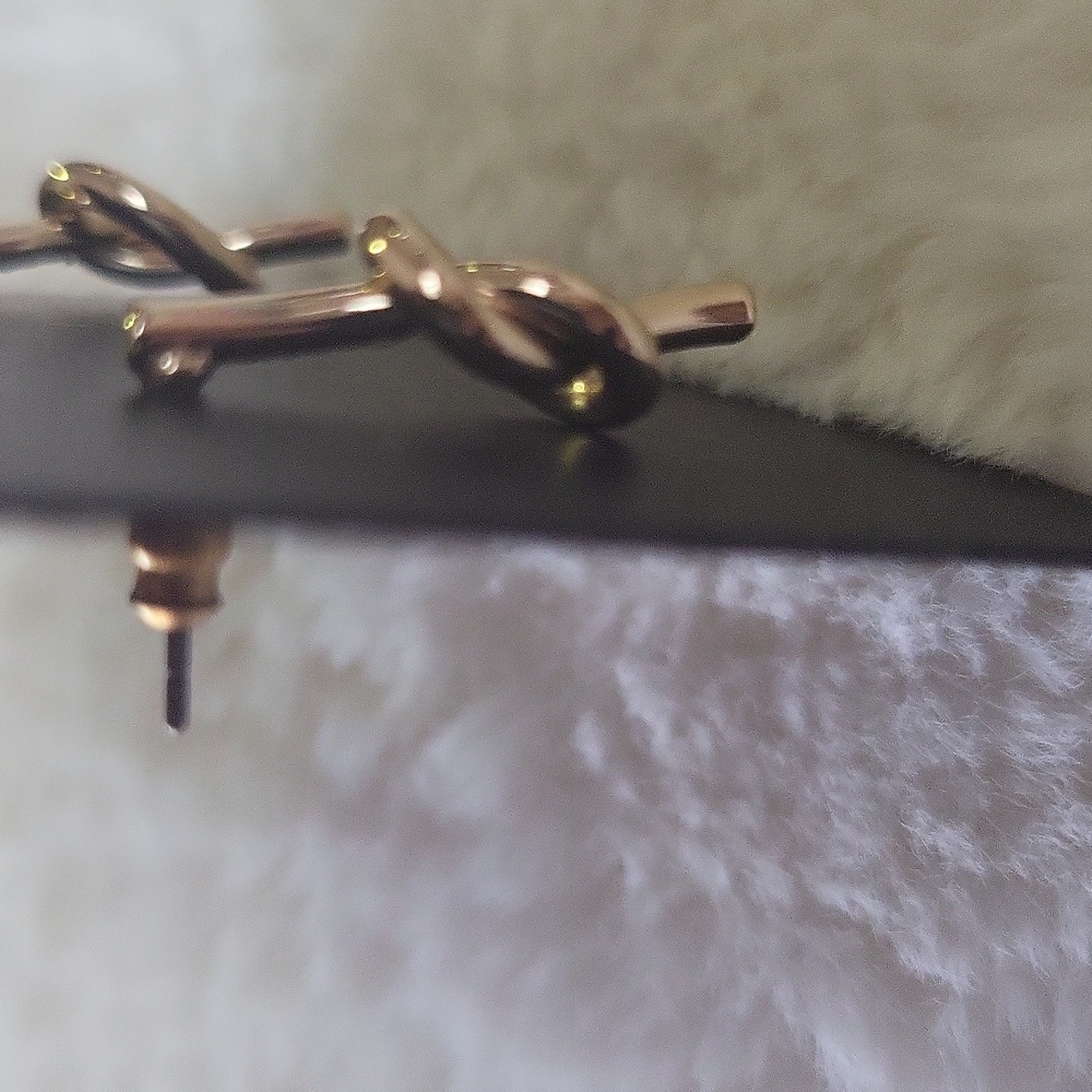 DKNY Gold Minimalist Knot Earrings - Picture 2 of 3